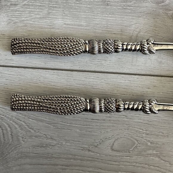 Silea Vintage Silver Serving Spoon & Fork with Braided Tasseled Handles - Picture 6 of 8